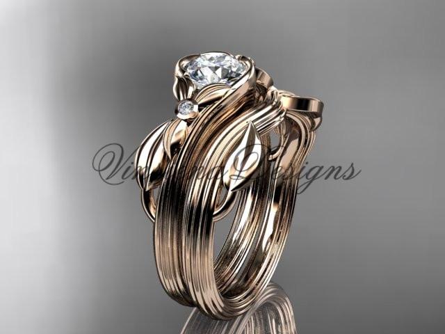 Unique 14kt rose gold diamond floral engagement set, One Moissanite  ADLR324S