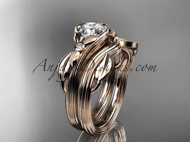 Unique 14kt rose gold diamond floral engagement set with a "Forever One" Moissanite center stone ADLR324S - AnjaysDesigns