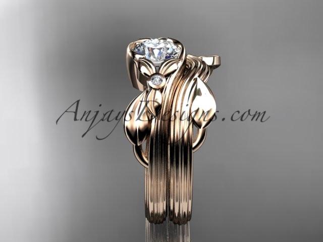 Unique 14kt rose gold diamond floral engagement set with a "Forever One" Moissanite center stone ADLR324S - AnjaysDesigns
