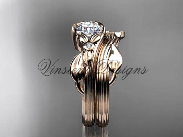 Unique 14kt rose gold diamond floral engagement set, One Moissanite  ADLR324S
