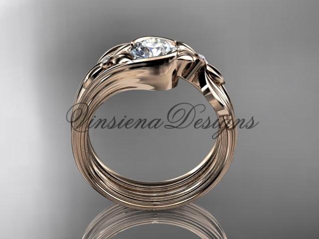 Unique 14kt rose gold diamond floral engagement set, One Moissanite  ADLR324S