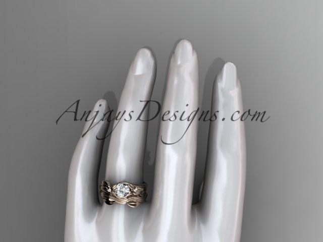 Unique 14kt rose gold diamond floral engagement set with a "Forever One" Moissanite center stone ADLR324S - AnjaysDesigns