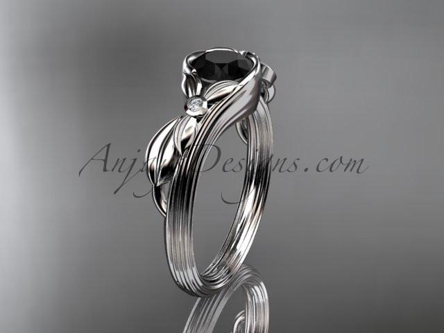 Unique platinum diamond floral engagement ring with a Black Diamond center stone ADLR324 - AnjaysDesigns