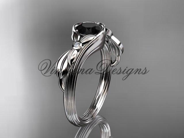 Unique Platinum diamond floral engagement ring, Enhanced Black Diamond ADLR324