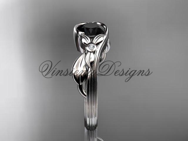 Unique Platinum diamond floral engagement ring, Enhanced Black Diamond ADLR324