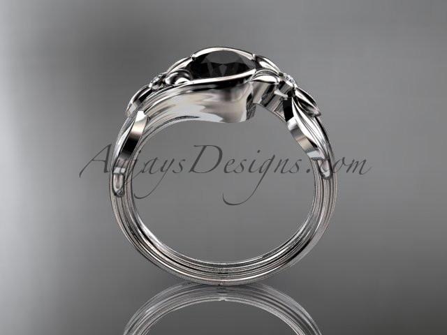 Unique platinum diamond floral engagement ring with a Black Diamond center stone ADLR324 - AnjaysDesigns