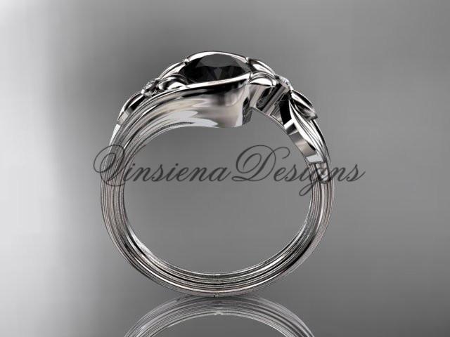 Unique Platinum diamond floral engagement ring, Enhanced Black Diamond ADLR324