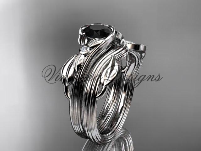 Unique Platinum diamond floral engagement set, enhanced  Black Diamond  ADLR324S