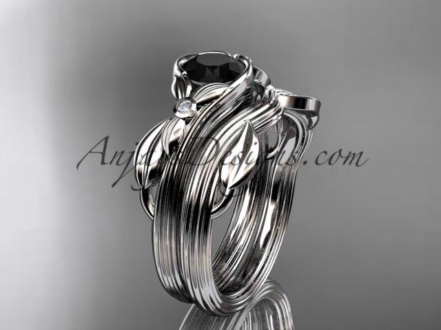 Unique 14kt white gold diamond floral engagement set with a Black Diamond center stone ADLR324S - AnjaysDesigns