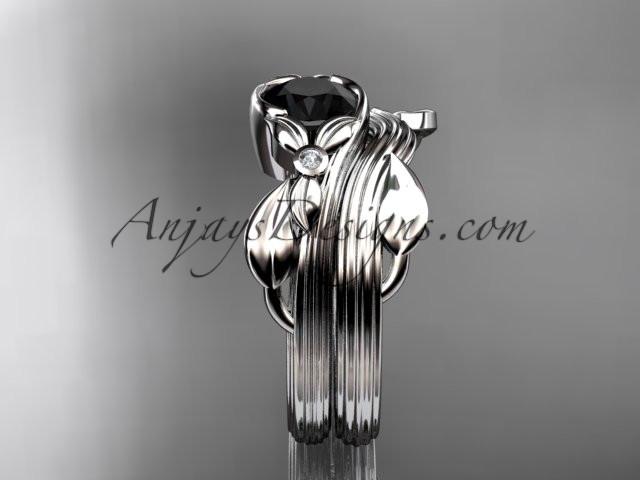Unique platinum diamond floral engagement set with a Black Diamond center stone ADLR324S - AnjaysDesigns