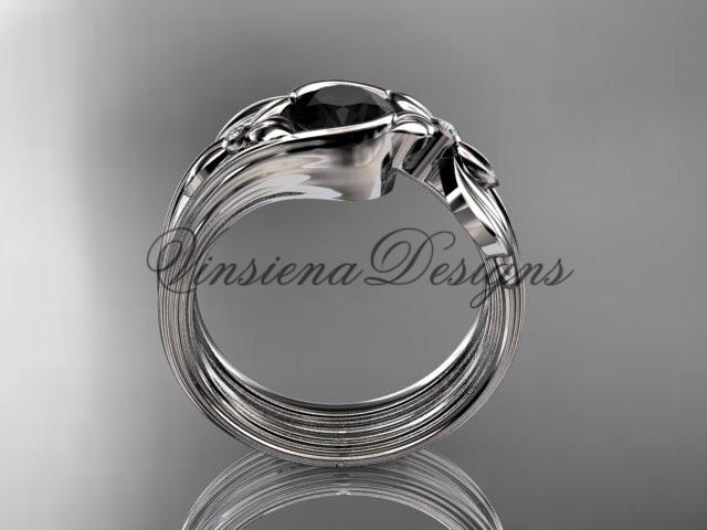 Unique Platinum diamond floral engagement set, enhanced  Black Diamond  ADLR324S