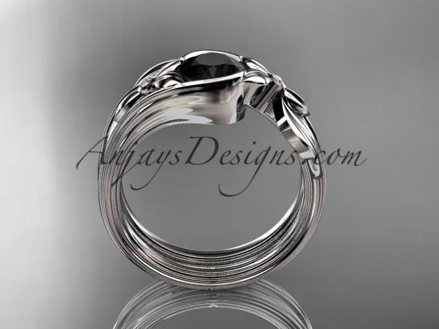 Unique platinum diamond floral engagement set with a Black Diamond center stone ADLR324S - AnjaysDesigns