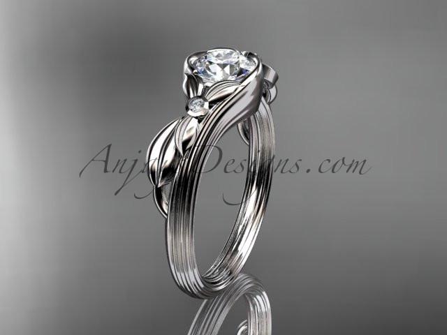 Unique 14kt white gold diamond floral engagement ring with a "Forever One" Moissanite center stone ADLR324 - AnjaysDesigns