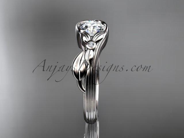 Unique platinum diamond floral engagement ring with a "Forever One" Moissanite center stone ADLR324 - AnjaysDesigns