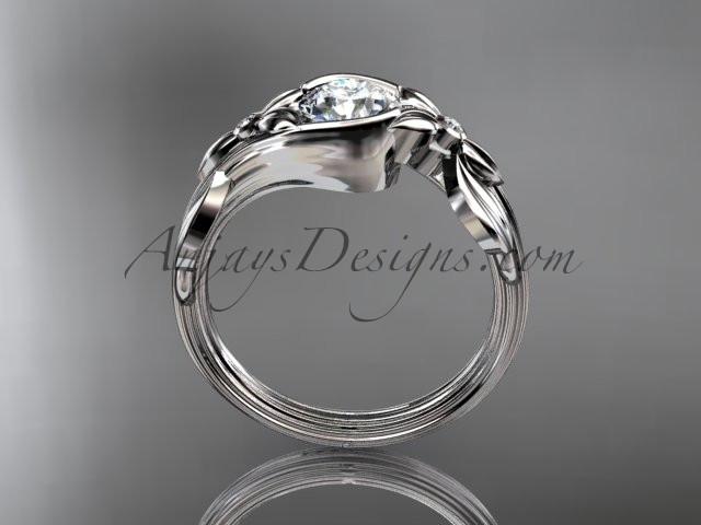 Unique platinum diamond floral engagement ring with a "Forever One" Moissanite center stone ADLR324 - AnjaysDesigns