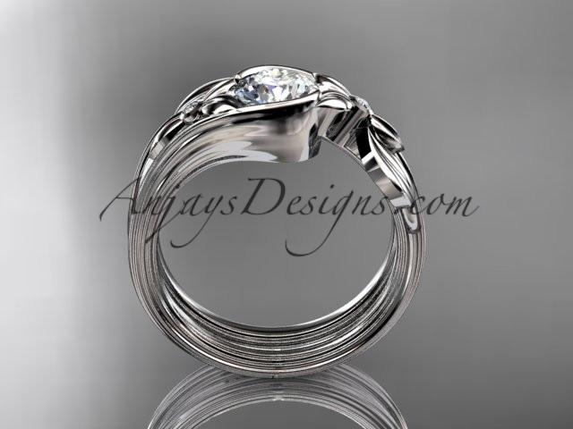 Unique platinum diamond floral engagement set with a "Forever One" Moissanite center stone ADLR324S - AnjaysDesigns