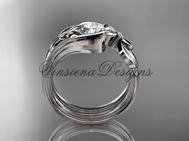 Unique platinum diamond floral engagement set, One Moissanite  ADLR324S