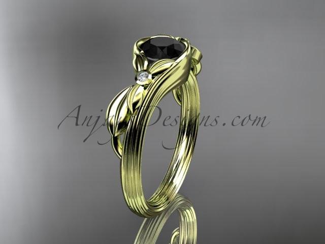 Unique 14kt yellow gold floral engagement ring with a Black Diamond center stone ADLR324 - AnjaysDesigns