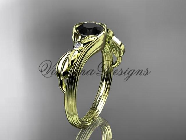 14k yellow gold diamond floral engagement ring, Enhanced Black Diamond ADLR324