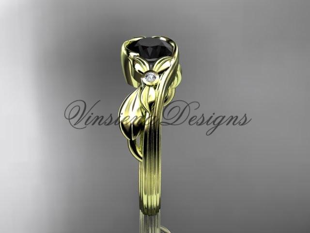 14k yellow gold diamond floral engagement ring, Enhanced Black Diamond ADLR324