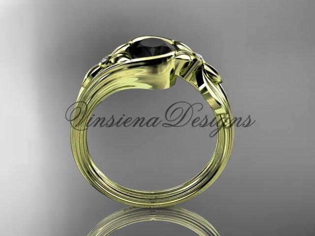 14k yellow gold diamond floral engagement ring, Enhanced Black Diamond ADLR324