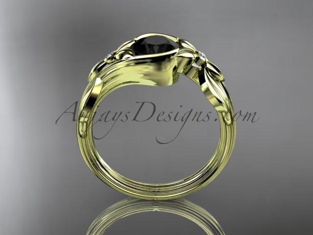 Unique 14kt yellow gold floral engagement ring with a Black Diamond center stone ADLR324 - AnjaysDesigns