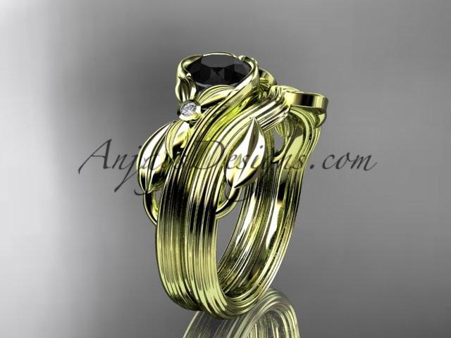 Unique 14kt yellow gold diamond floral engagement set with a Black Diamond center stone ADLR324S - AnjaysDesigns