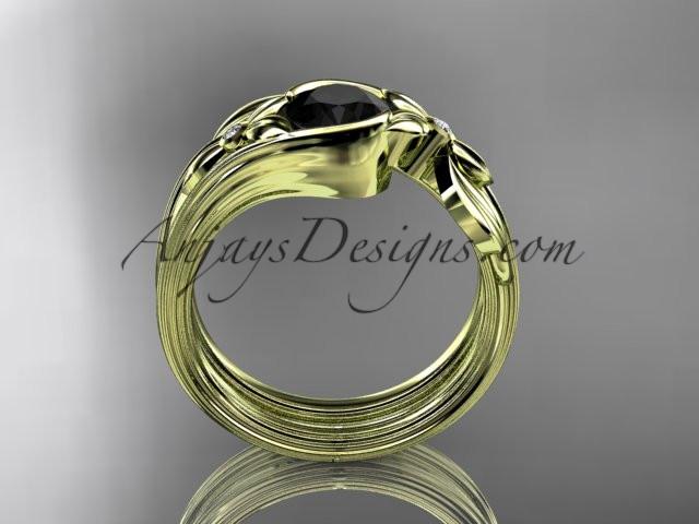 Unique 14kt yellow gold diamond floral engagement set with a Black Diamond center stone ADLR324S - AnjaysDesigns