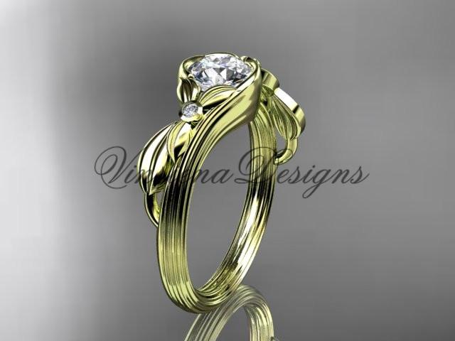 14k yellow gold diamond floral engagement ring "Forever One" Moissanite ADLR324