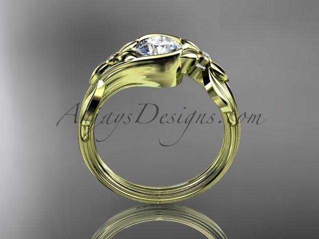 Unique 14kt yellow gold diamond floral engagement ring with a "Forever One" Moissanite center stone ADLR324 - AnjaysDesigns