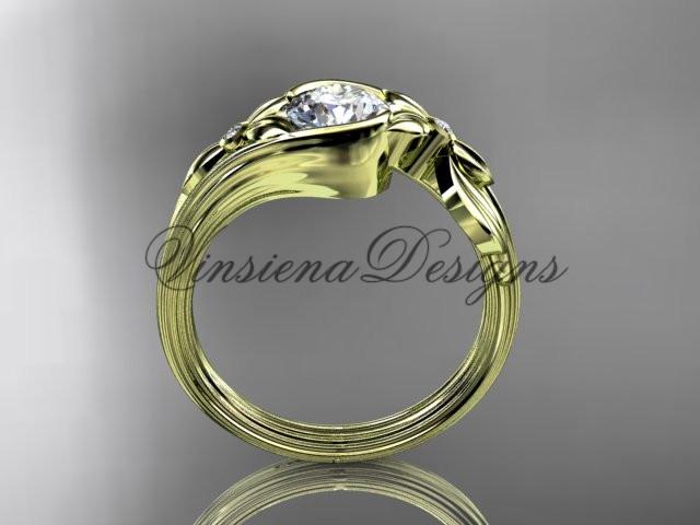 14k yellow gold diamond floral engagement ring "Forever One" Moissanite ADLR324
