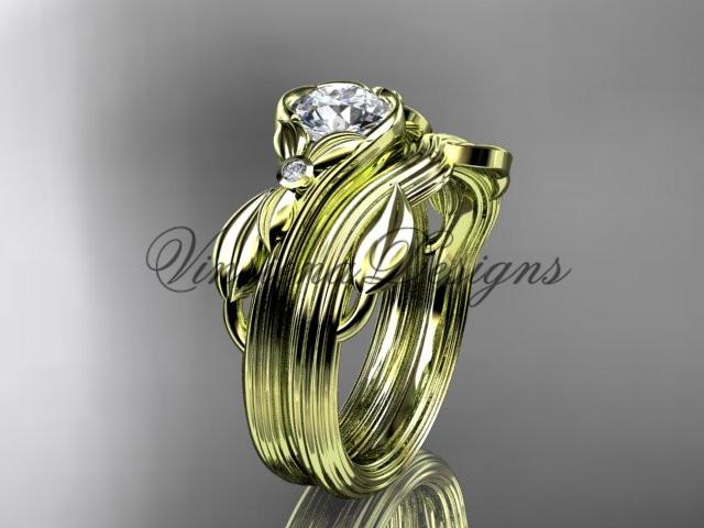Unique 14kt yellow gold diamond floral engagement set, One Moissanite  ADLR324S