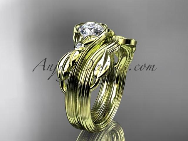 Unique 14kt yellow gold diamond floral engagement set with a "Forever One" Moissanite center stone ADLR324S - AnjaysDesigns