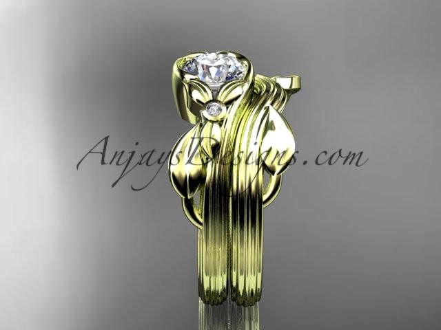 Unique 14kt yellow gold diamond floral engagement set with a "Forever One" Moissanite center stone ADLR324S - AnjaysDesigns