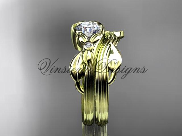 Unique 14kt yellow gold diamond floral engagement set, One Moissanite  ADLR324S