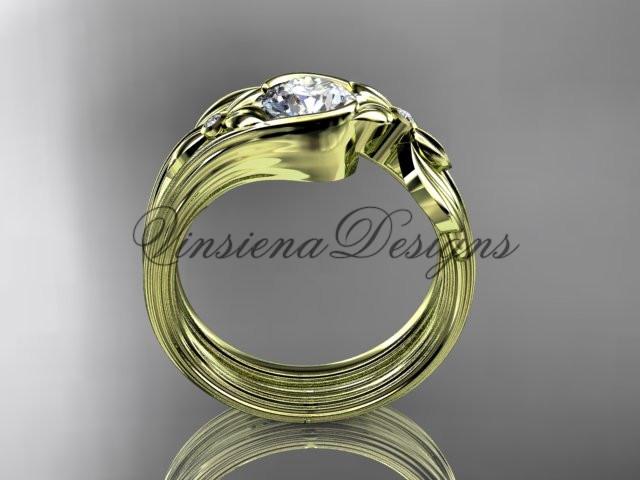 Unique 14kt yellow gold diamond floral engagement set, One Moissanite  ADLR324S