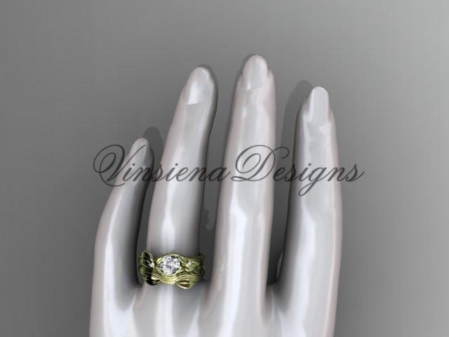Unique 14kt yellow gold diamond floral engagement set, One Moissanite  ADLR324S