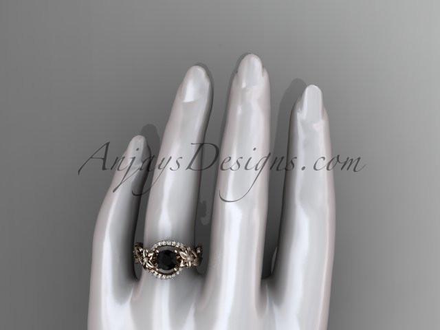 14kt rose gold diamond unique engagement ring, wedding ring with a Black Diamond center stone ADLR326 - AnjaysDesigns
