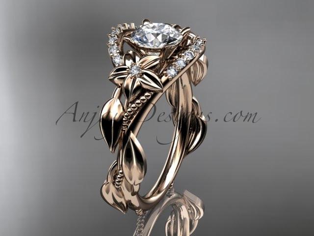 14kt rose gold diamond unique engagement ring, wedding ring with a "Forever One" Moissanite center stone ADLR326 - AnjaysDesigns