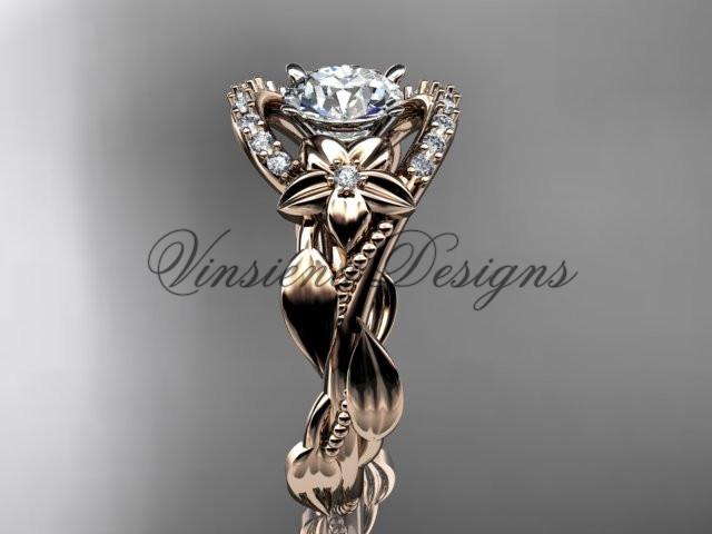 14k rose gold diamond engagement ring "Forever One" Moissanite ADLR326