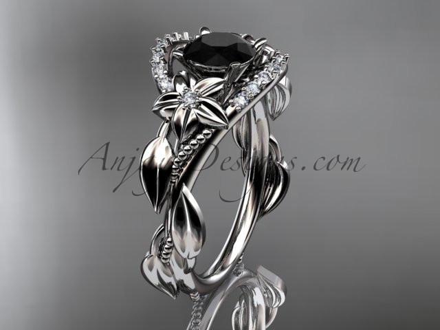 Platinum diamond unique engagement ring, wedding ring with a Black Diamond center stone ADLR326 - AnjaysDesigns