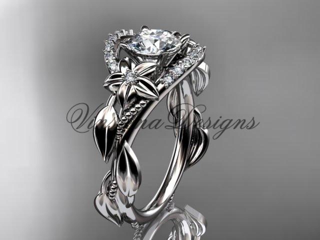 14k white gold diamond engagement ring "Forever One" Moissanite ADLR326
