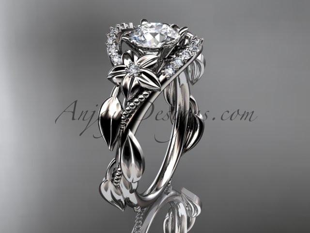 Platinum diamond unique engagement ring, wedding ring with a "Forever One" Moissanite center stone ADLR326 - AnjaysDesigns