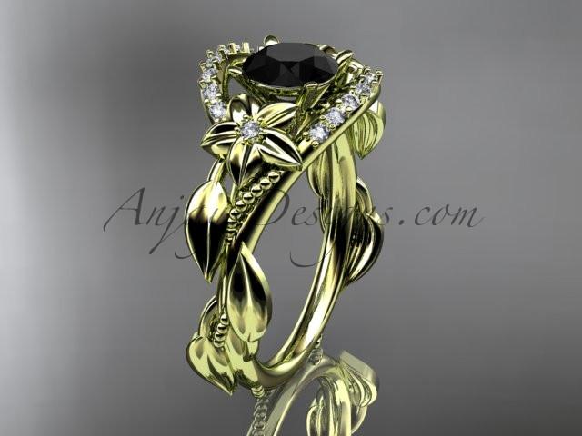 14kt yellow gold diamond unique engagement ring, wedding ring with a Black Diamond center stone ADLR326 - AnjaysDesigns
