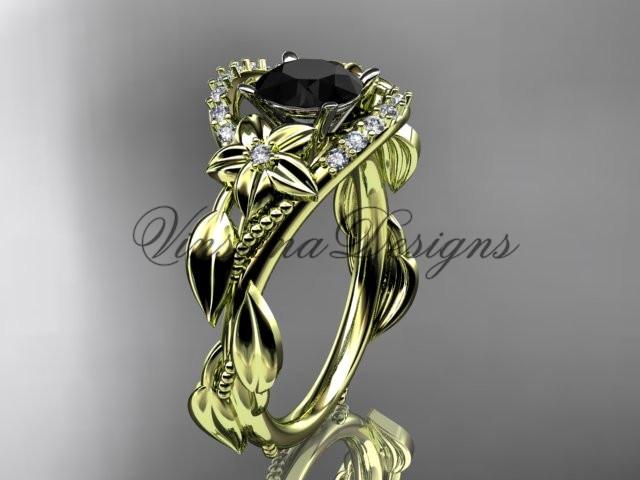 14k yellow gold diamond floral engagement ring. Enhanced Black Diamond ADLR326
