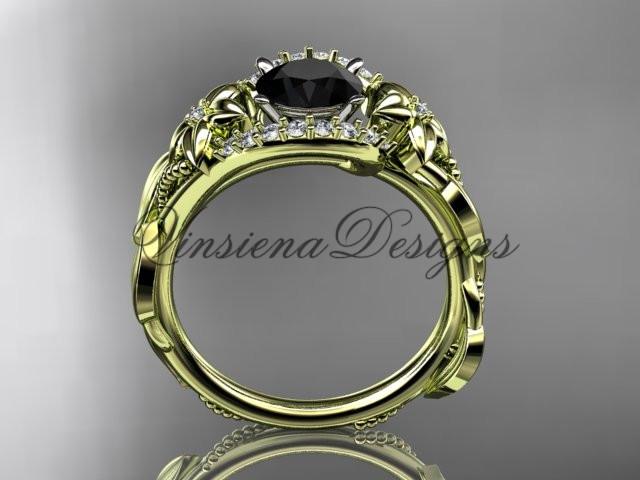 14k yellow gold diamond floral engagement ring. Enhanced Black Diamond ADLR326