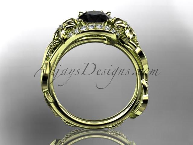 14kt yellow gold diamond unique engagement ring, wedding ring with a Black Diamond center stone ADLR326 - AnjaysDesigns