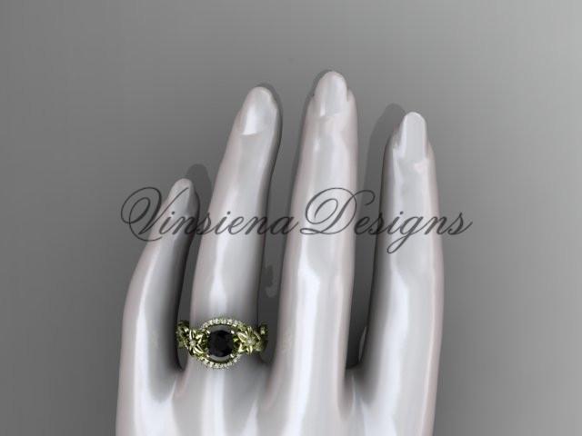 14k yellow gold diamond floral engagement ring. Enhanced Black Diamond ADLR326