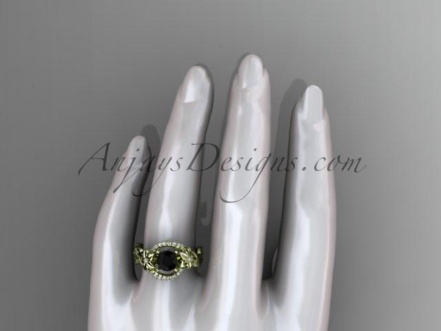 14kt yellow gold diamond unique engagement ring, wedding ring with a Black Diamond center stone ADLR326 - AnjaysDesigns