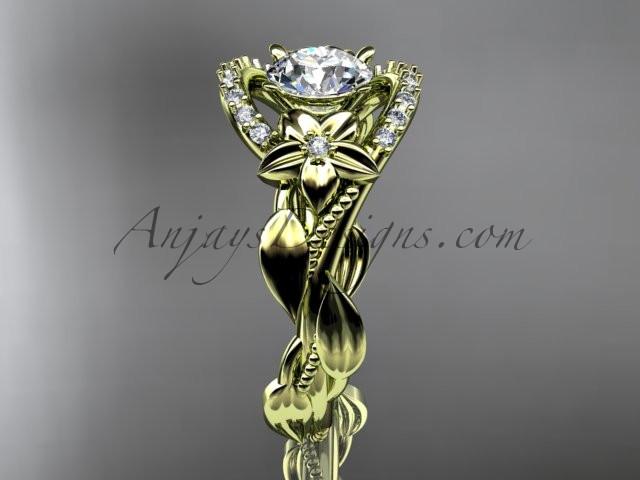 14kt yellow gold diamond unique engagement ring, wedding ring with a "Forever One" Moissanite center stone ADLR326 - AnjaysDesigns